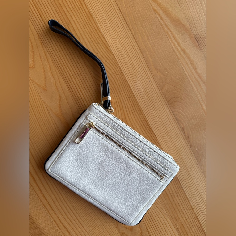 Talbots Ivory Leather Wristlet with Navy Strap